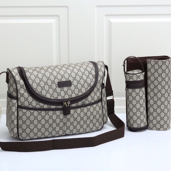Canvas and split leather baby diaper bag + nursing bottle bag+ cushion, AAA, no box,diaper bag size  40x30x14cm,B98-35