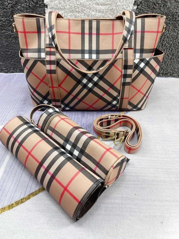 Canvas and split leather baby diaper bag + nursing bottle bag+ cushion, AAA, no box,diaper bag size  32x29x17cm,B98-46