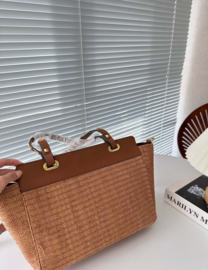 Straw and split leather bag ,4A,size 29x22cm, no box, B88-1714-1717