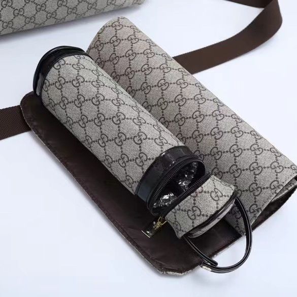 Canvas and split leather baby diaper bag + nursing bottle bag+ cushion, AAA, no box,diaper bag size  40x29x16cm,B98-24