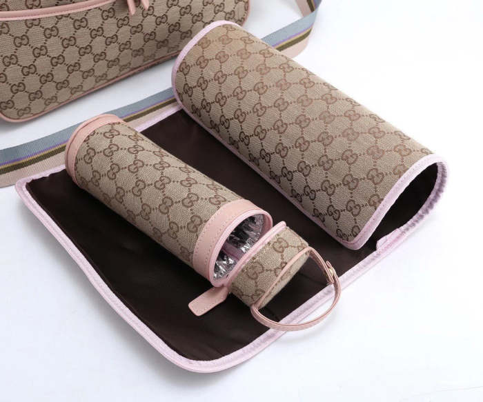 Canvas and split leather baby diaper bag + nursing bottle bag+ cushion, AAA, no box,diaper bag size  40x30x14cm,B98-52