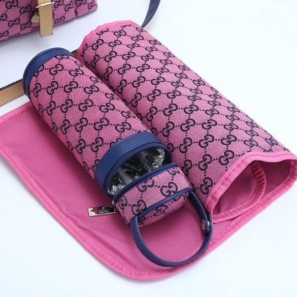 Canvas and split leather baby diaper bag + nursing bottle bag+ cushion, AAA, no box,diaper bag size  36x32x14cm,B98-37
