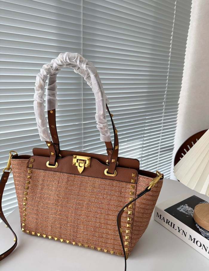 Straw and split leather bag ,4A,size 29x22cm, no box, B88-1714-1717