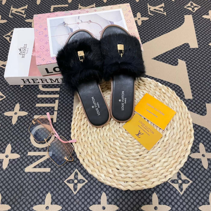 Women fur flat slipper shoes,size 34-43, SS50-1134-1139