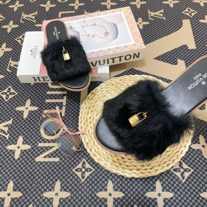 Women fur flat slipper shoes,size 34-43, SS50-1134-1139