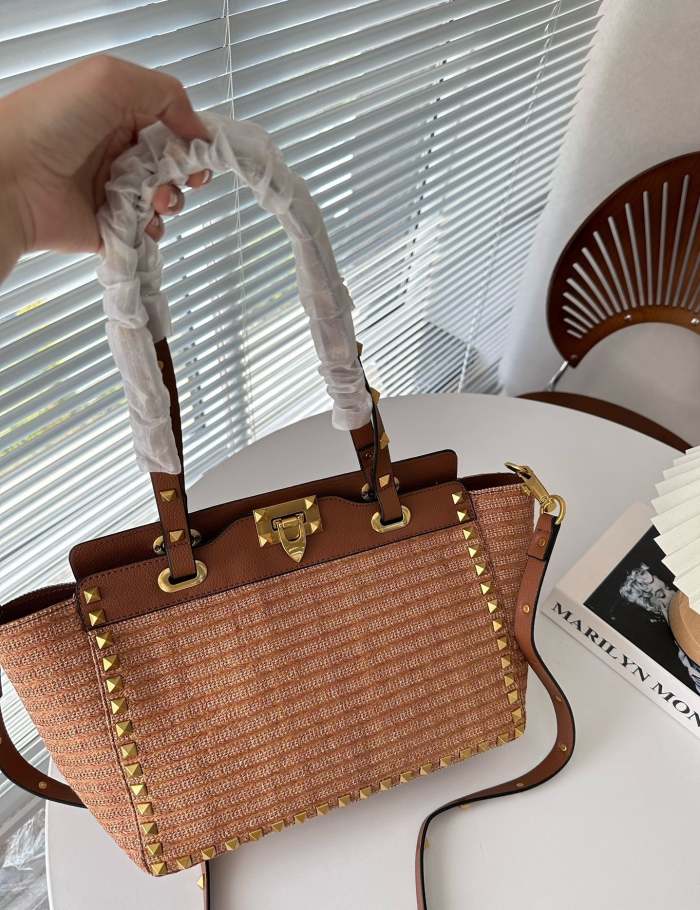 Straw and split leather bag ,4A,size 29x22cm, no box, B88-1714-1717
