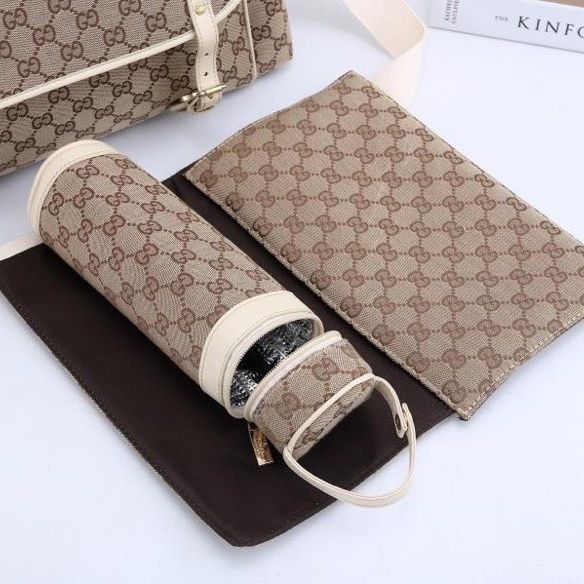 Canvas and split leather baby diaper bag + nursing bottle bag+ cushion, AAA, no box,diaper bag size  42x31x14cm,B98-36
