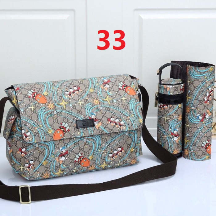 Canvas and split leather baby diaper bag + nursing bottle bag+ cushion, AAA, no box,diaper bag size  40x29x16cm,B98-33
