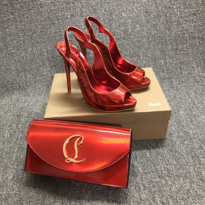 Top quality, real lether, women high heel sandals shoes + cross shoulder bag set,  shoes size 35-43,heel 12cm, bag size 22x12x5.5cm, with box, B300-1
