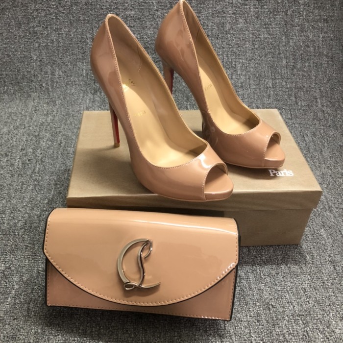 Top quality, real lether, women heel  shoes + cross shoulder bag set,  shoes size 35-43,heel 12cm, bag size 22x12x5.5cm, with box, B300-10
