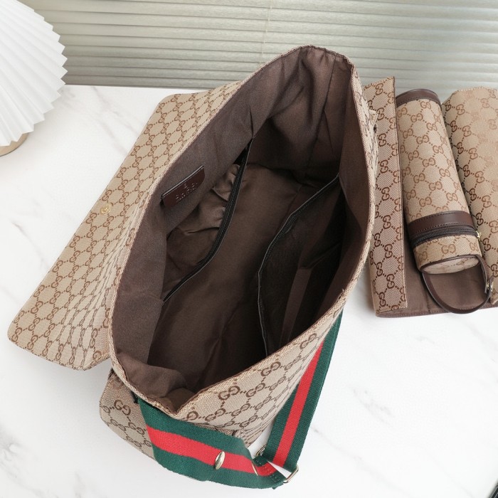 Canvas and split leather baby diaper bag + nursing bottle bag+ cushion, AAA, no box,diaper bag size  40x29x16cm,B98-58
