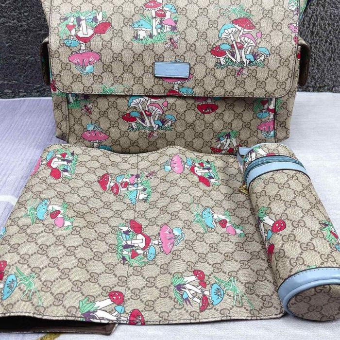 Canvas and split leather baby diaper bag + nursing bottle bag+ cushion, AAA, no box,diaper bag size  40x26x14cm,B98-77