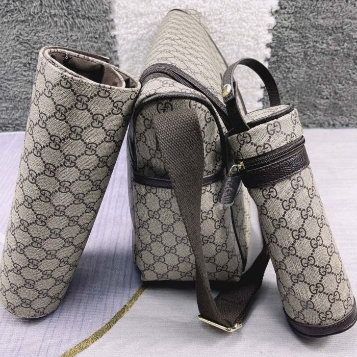 Canvas and split leather baby diaper bag + nursing bottle bag+ cushion, AAA, no box,diaper bag size  40x26x14cm,B98-78-81