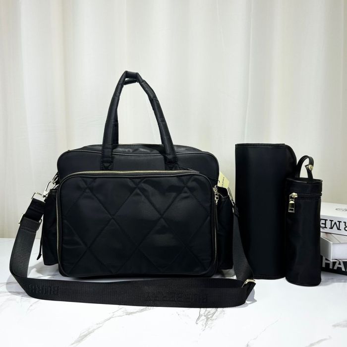 Canvas and split leather baby diaper bag + nursing bottle bag+ cushion, AAA, no box,diaper bag size  40x26x14cm,B98-65-66