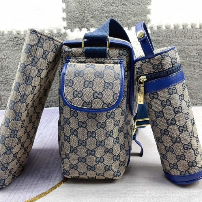 Canvas and split leather baby diaper bag + nursing bottle bag+ cushion, AAA, no box,diaper bag size  40x26x14cm,B98-74-75