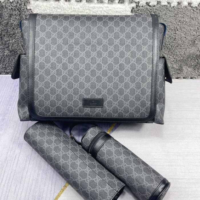 Copy Canvas and split leather baby diaper bag + nursing bottle bag+ cushion, AAA, no box,diaper bag size  40x26x14cm,B98-71