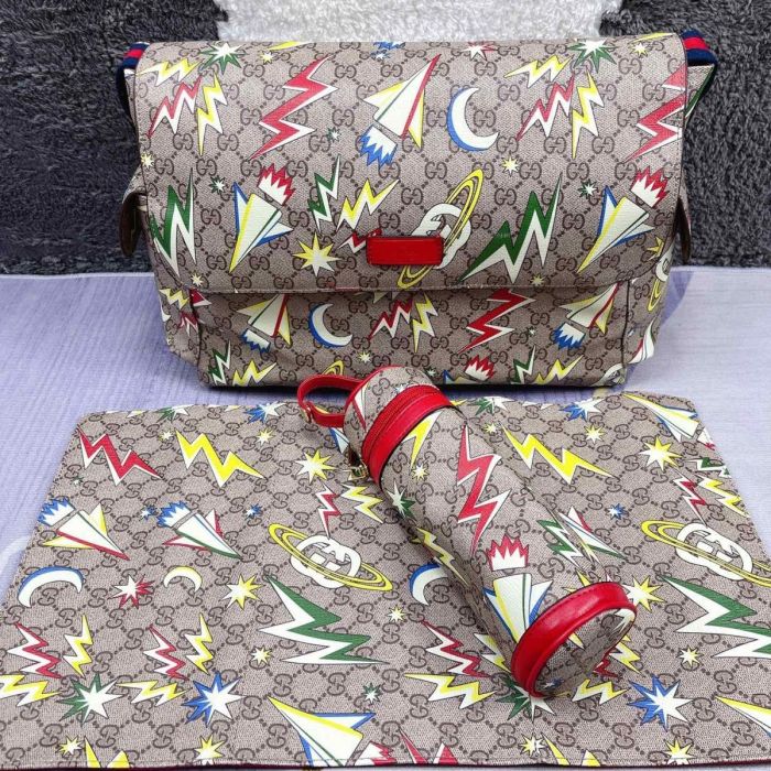 Canvas and split leather baby diaper bag + nursing bottle bag+ cushion, AAA, no box,diaper bag size  40x26x14cm,B98-73