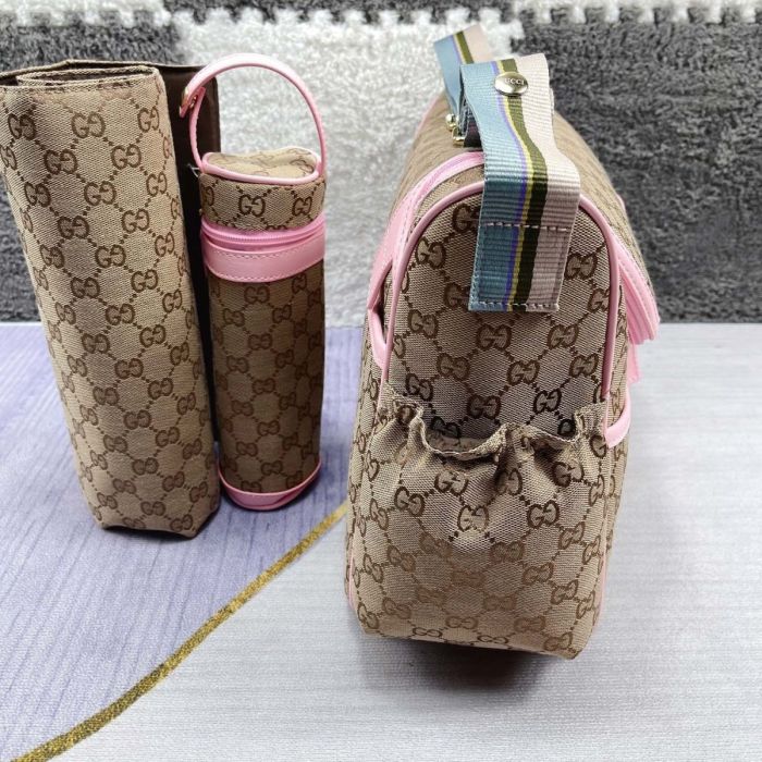 Canvas and split leather baby diaper bag + nursing bottle bag+ cushion, AAA, no box,diaper bag size  40x26x14cm,B98-78-81