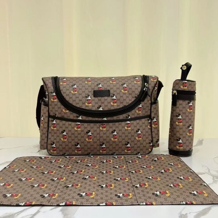 Copy Canvas and split leather baby diaper bag + nursing bottle bag+ cushion, AAA, no box,diaper bag size  40x26x14cm,B98-70