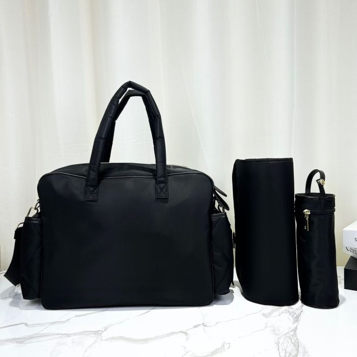 Canvas and split leather baby diaper bag + nursing bottle bag+ cushion, AAA, no box,diaper bag size  40x26x14cm,B98-65-66