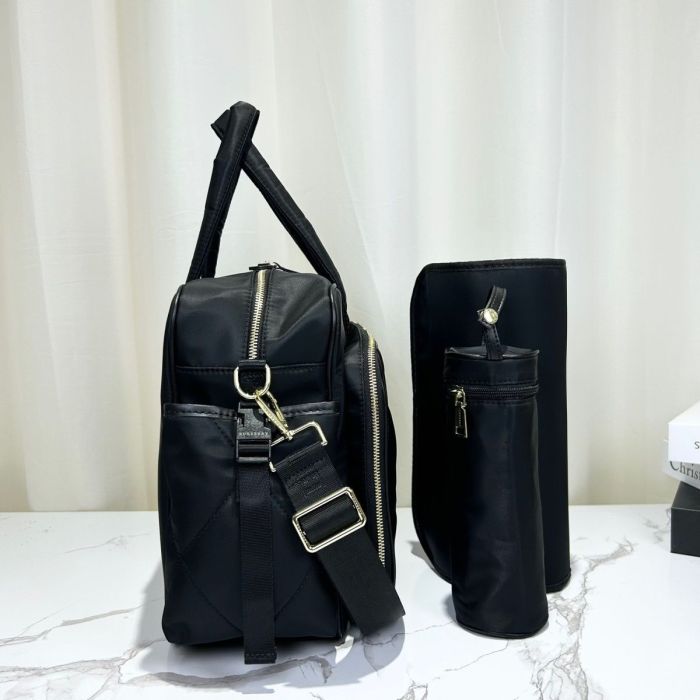 Canvas and split leather baby diaper bag + nursing bottle bag+ cushion, AAA, no box,diaper bag size  40x26x14cm,B98-65-66