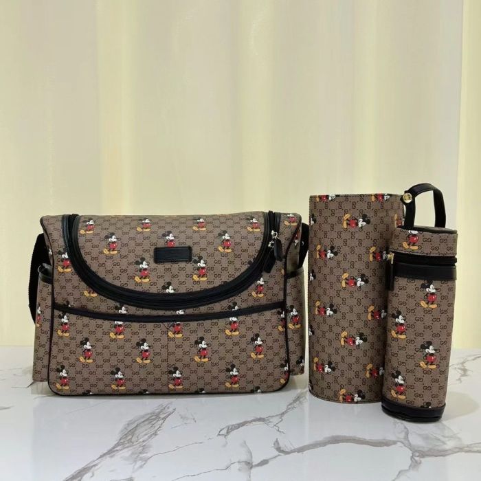 Copy Canvas and split leather baby diaper bag + nursing bottle bag+ cushion, AAA, no box,diaper bag size  40x26x14cm,B98-70