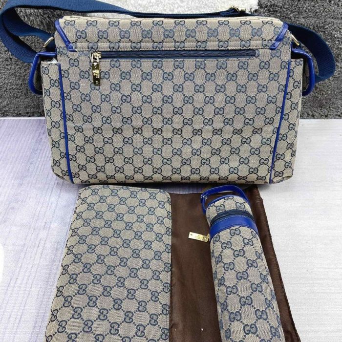 Canvas and split leather baby diaper bag + nursing bottle bag+ cushion, AAA, no box,diaper bag size  40x26x14cm,B98-74-75