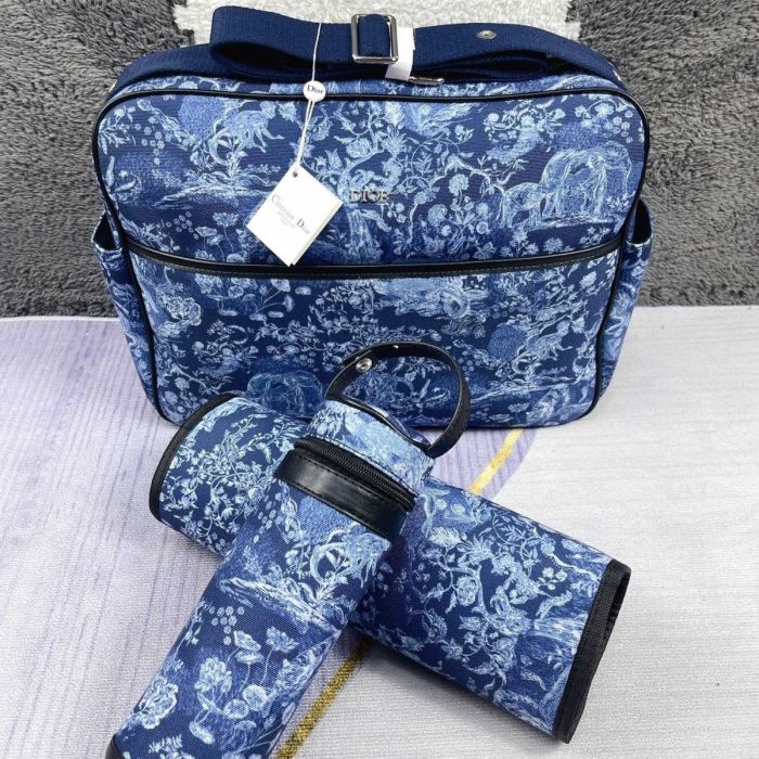 Canvas and split leather baby diaper bag + nursing bottle bag+ cushion, AAA, no box,diaper bag size  40x26x14cm,B98-76