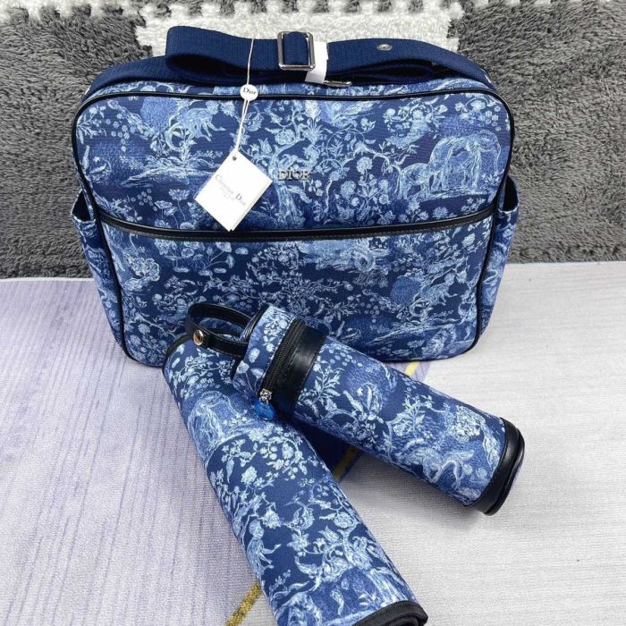 Canvas and split leather baby diaper bag + nursing bottle bag+ cushion, AAA, no box,diaper bag size  40x26x14cm,B98-76