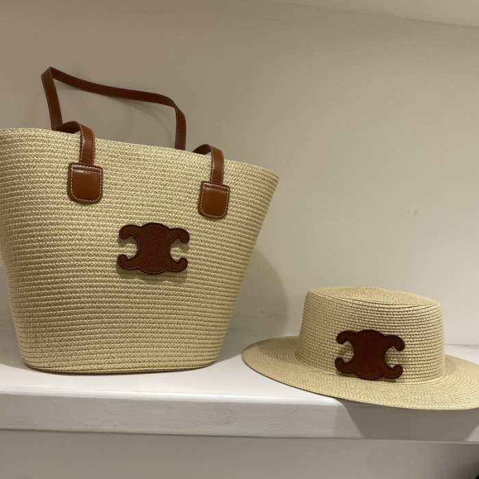 Fashion hat 🏖️➕ straw bag ⛱️ set  ,no box. HX40-49-52