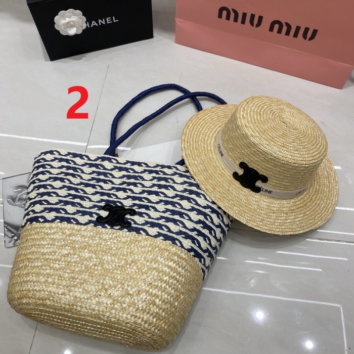 Fashion hat 🏖️➕ straw bag ⛱️ set  ,no box. HX40-2-6