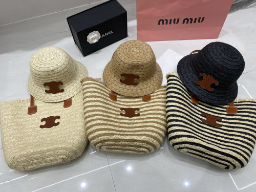 Fashion hat 🏖️➕ straw bag ⛱️ set  ,no box. HX40-27-29
