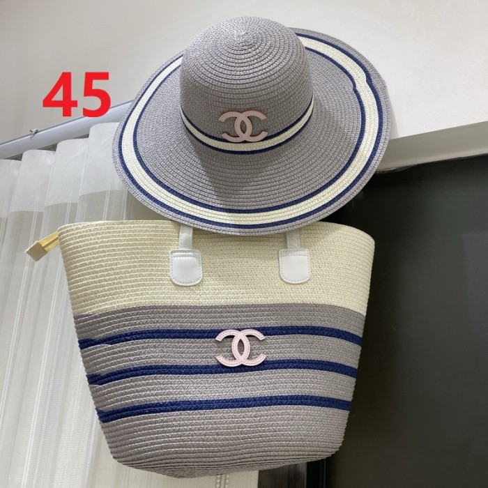 Fashion hat 🏖️➕ straw bag ⛱️ set  ,no box. HX40-43-45