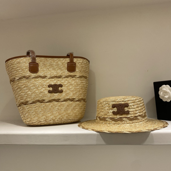 Fashion hat 🏖️➕ straw bag ⛱️ set  ,no box. HX40-25-26