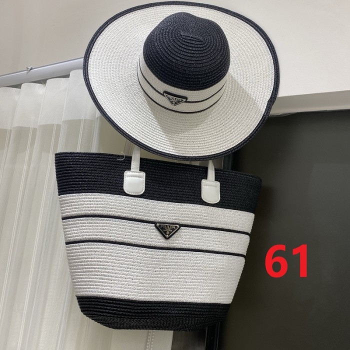 Fashion hat 🏖️➕ straw bag ⛱️ set  ,no box. HX40-58-61