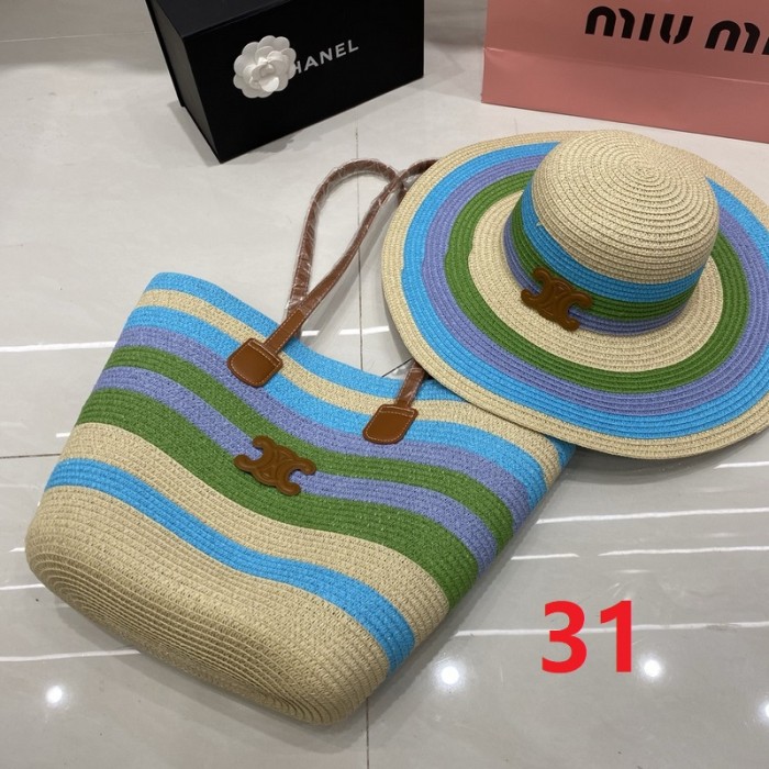 Fashion hat 🏖️➕ straw bag ⛱️ set  ,no box. HX40-30-34