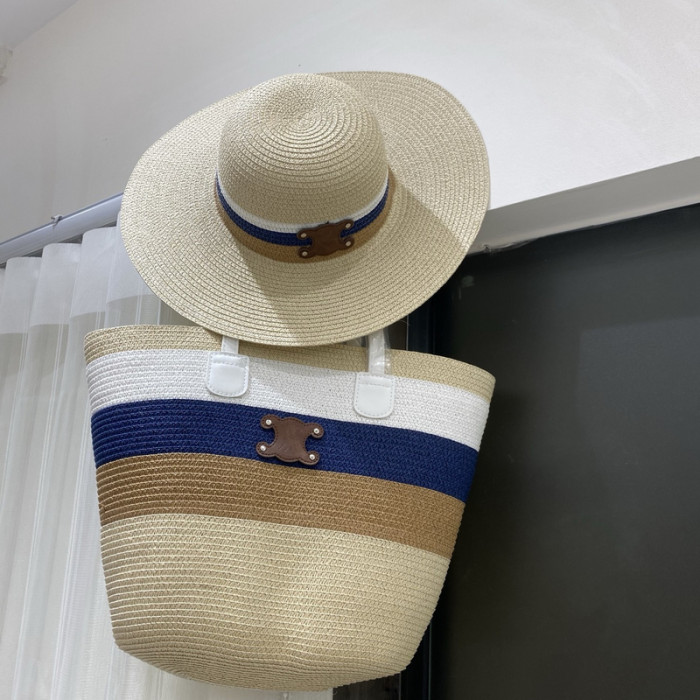 Fashion hat 🏖️➕ straw bag ⛱️ set  ,no box. HX40-46-48