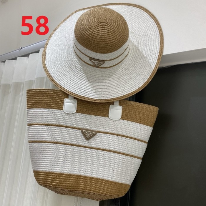 Fashion hat 🏖️➕ straw bag ⛱️ set  ,no box. HX40-58-61