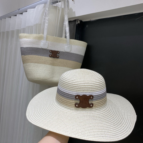 Fashion hat 🏖️➕ straw bag ⛱️ set  ,no box. HX40-46-48