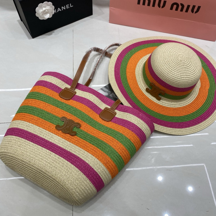 Fashion hat 🏖️➕ straw bag ⛱️ set  ,no box. HX40-30-34