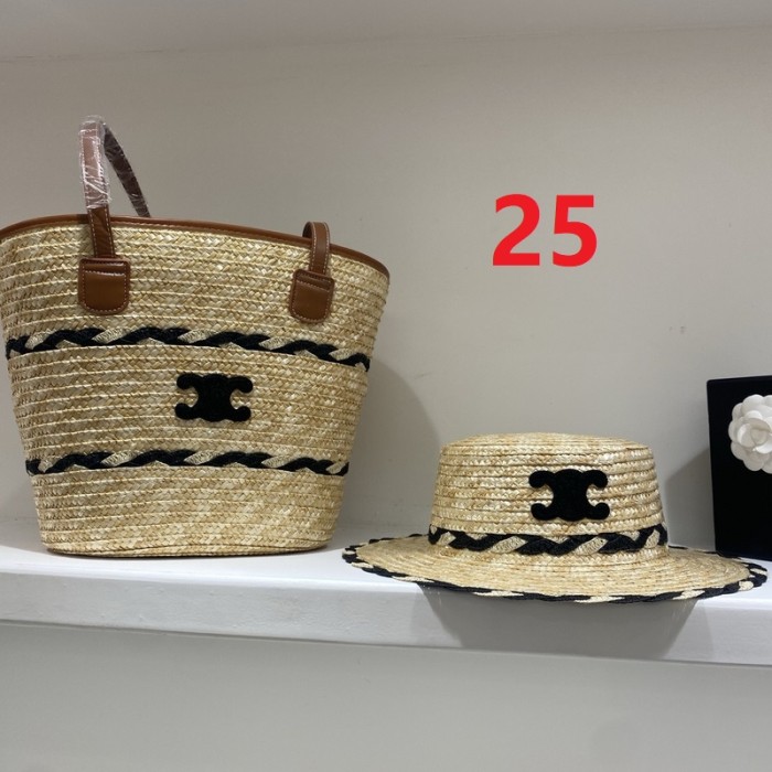 Fashion hat 🏖️➕ straw bag ⛱️ set  ,no box. HX40-25-26