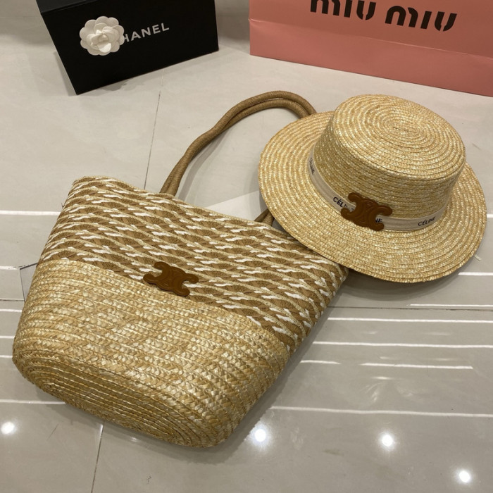 Fashion hat 🏖️➕ straw bag ⛱️ set  ,no box. HX40-2-6