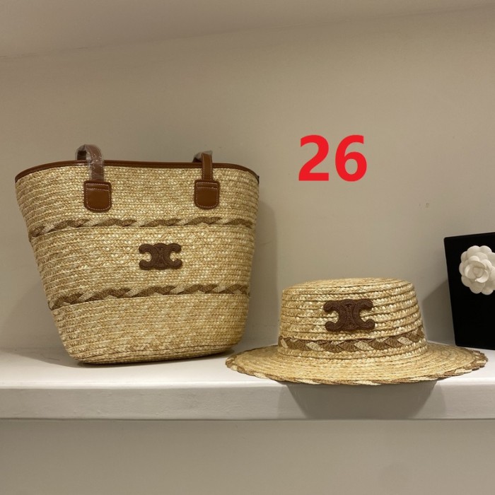 Fashion hat 🏖️➕ straw bag ⛱️ set  ,no box. HX40-25-26