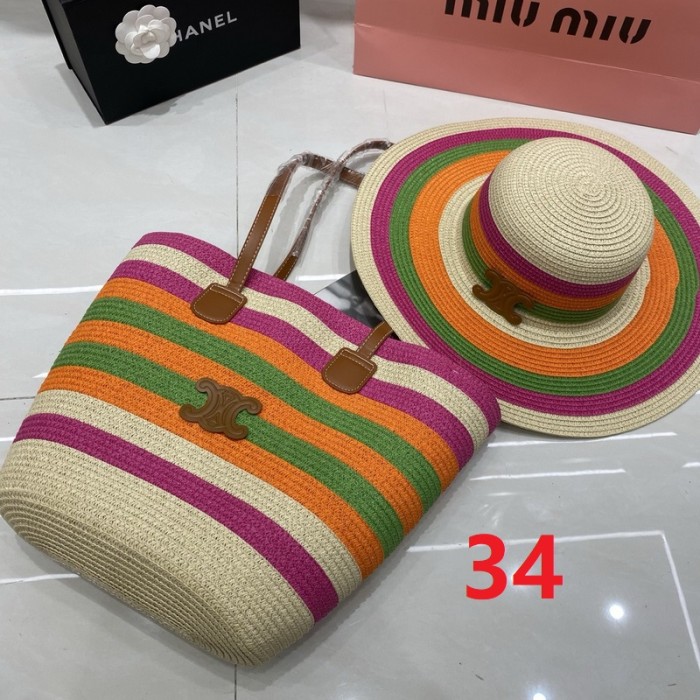 Fashion hat 🏖️➕ straw bag ⛱️ set  ,no box. HX40-30-34