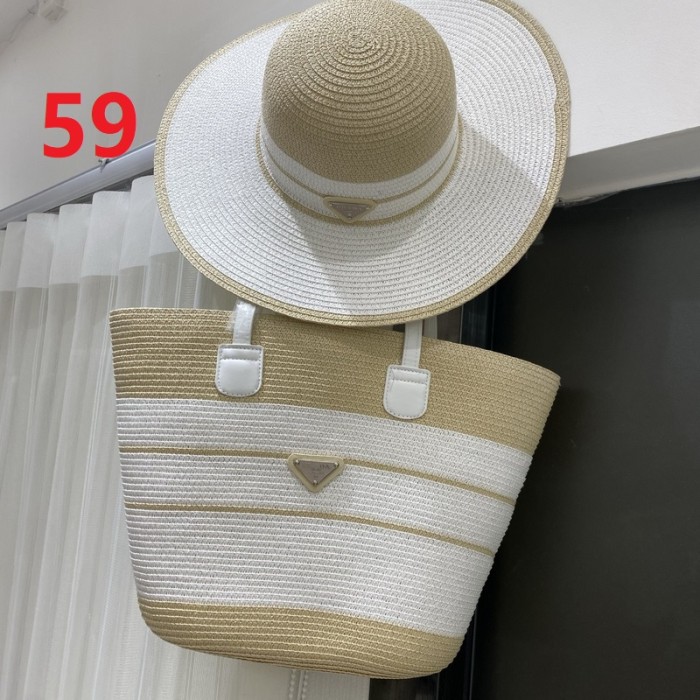 Fashion hat 🏖️➕ straw bag ⛱️ set  ,no box. HX40-58-61