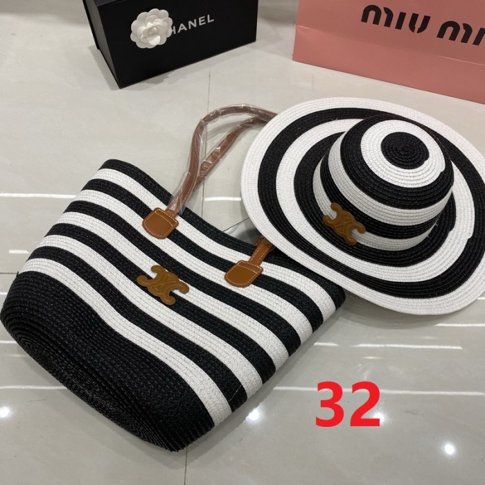 Fashion hat 🏖️➕ straw bag ⛱️ set  ,no box. HX40-30-34