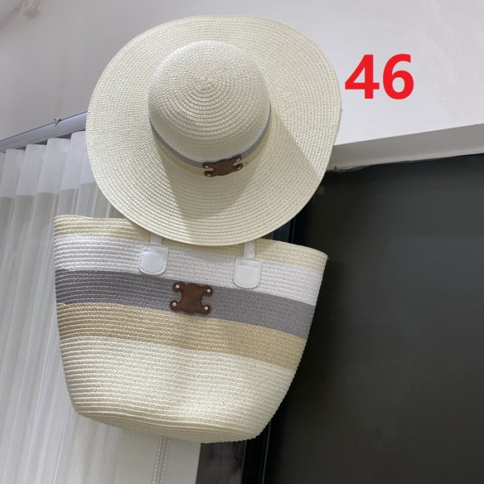 Fashion hat 🏖️➕ straw bag ⛱️ set  ,no box. HX40-46-48