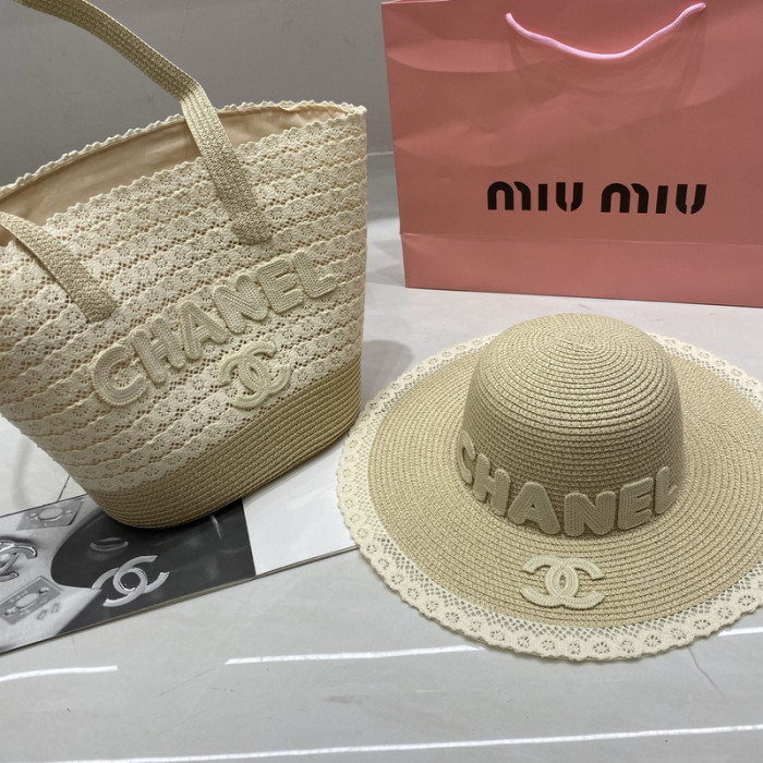 Fashion hat 🏖️➕ straw bag ⛱️ set  ,no box. HX40-53
