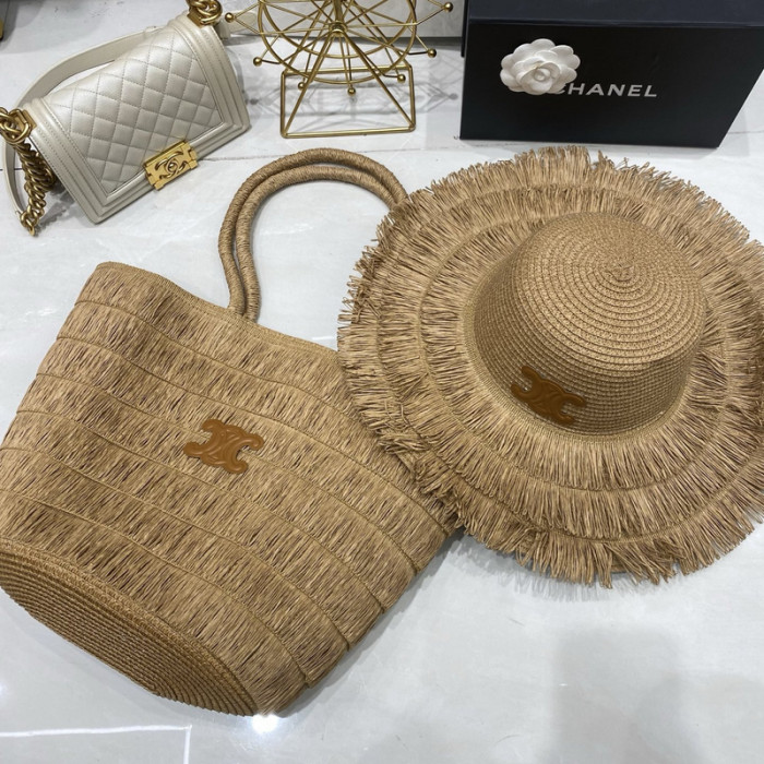 Fashion Tassel hat 🏖️➕ straw bag ⛱️ set  ,no box. HX40-42