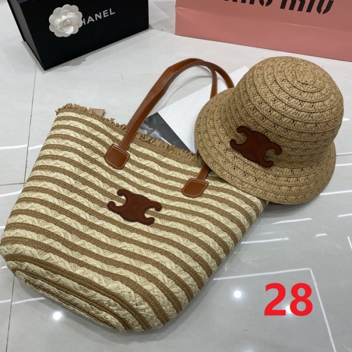 Fashion hat 🏖️➕ straw bag ⛱️ set  ,no box. HX40-27-29
